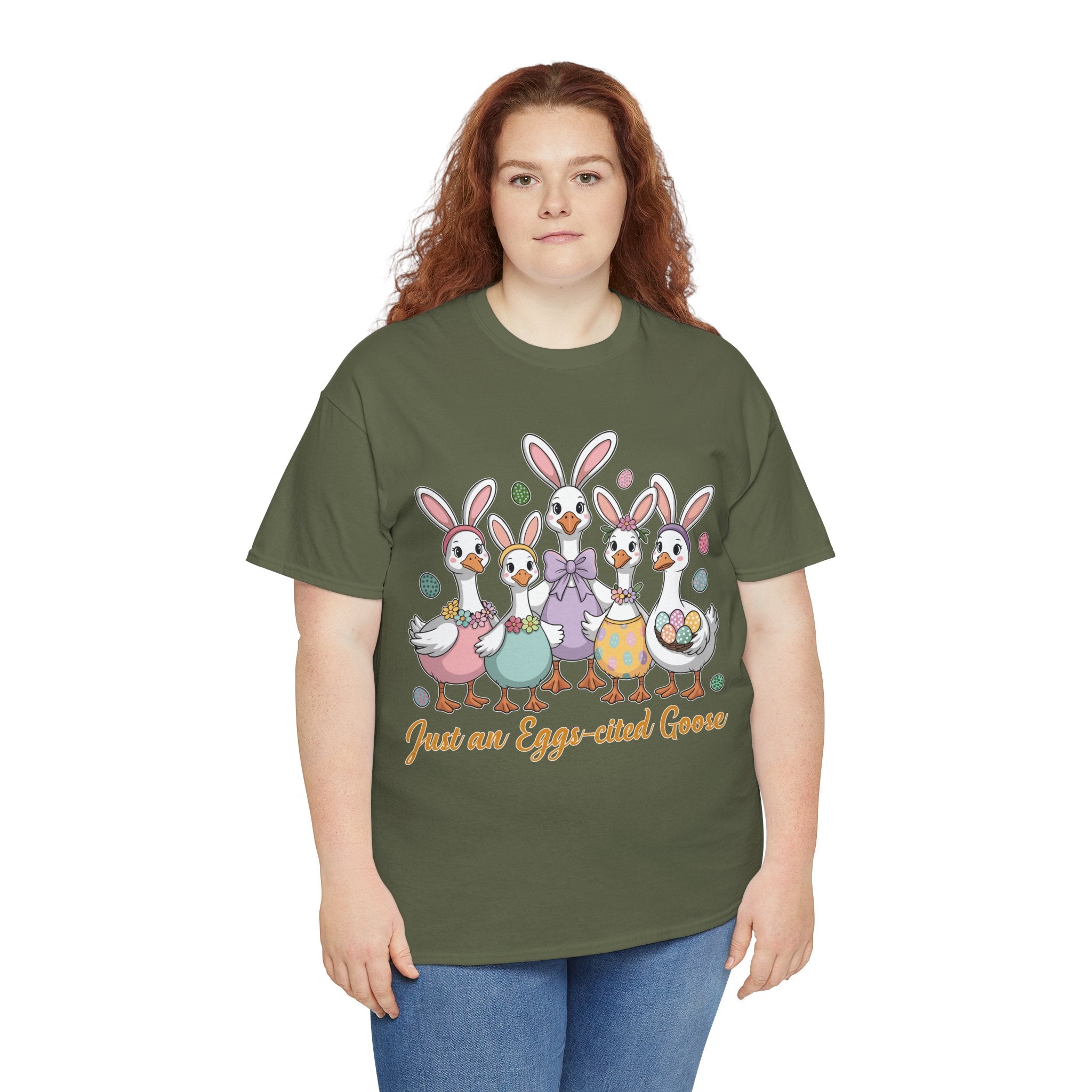 Just an Eggs-cited Goose Easter Tee — Funny Geese in Bunny Ears Unisex Cotton Tee