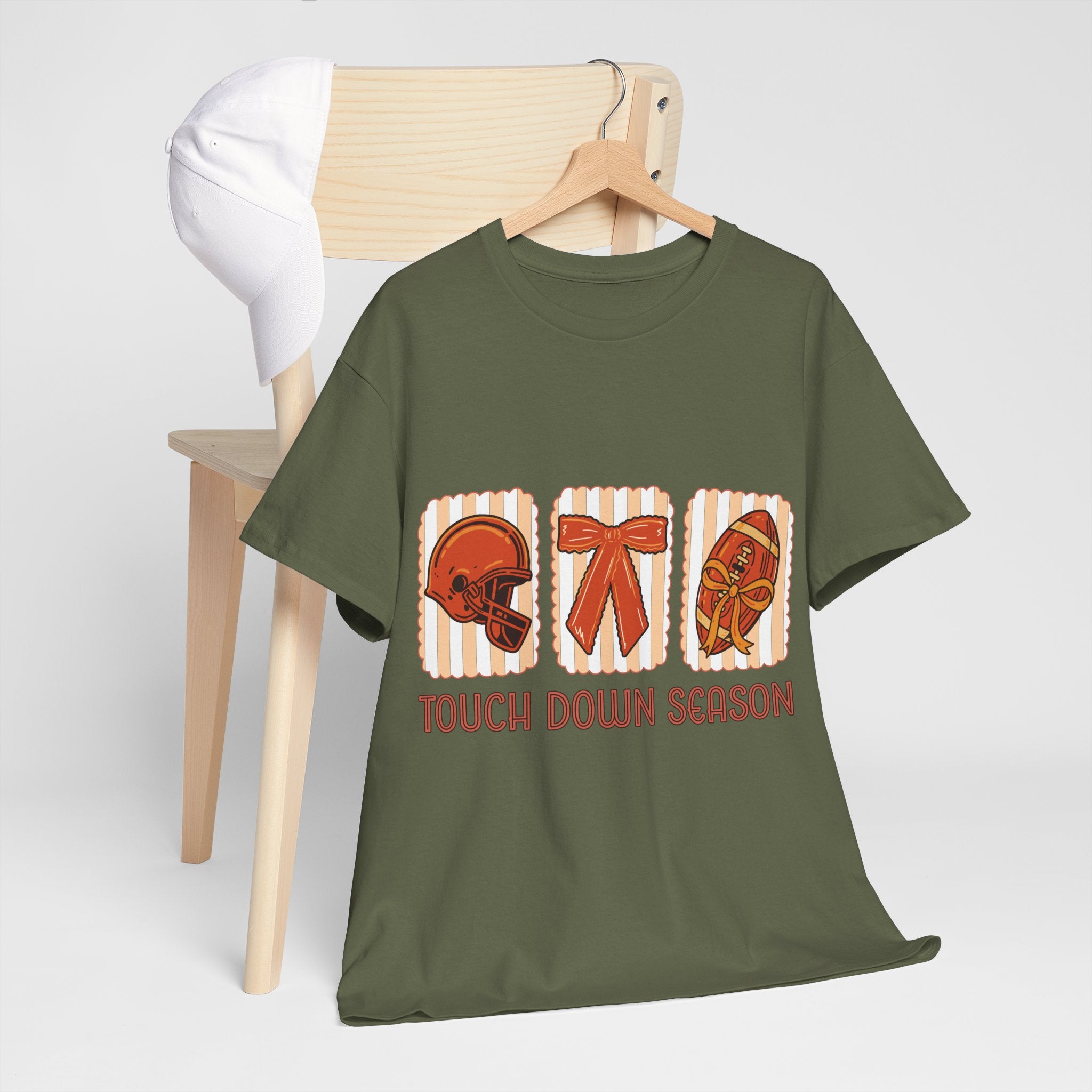 Touch Down Season Football Tee — Striped Fall Helmet & Bow Design Unisex Cotton Tee