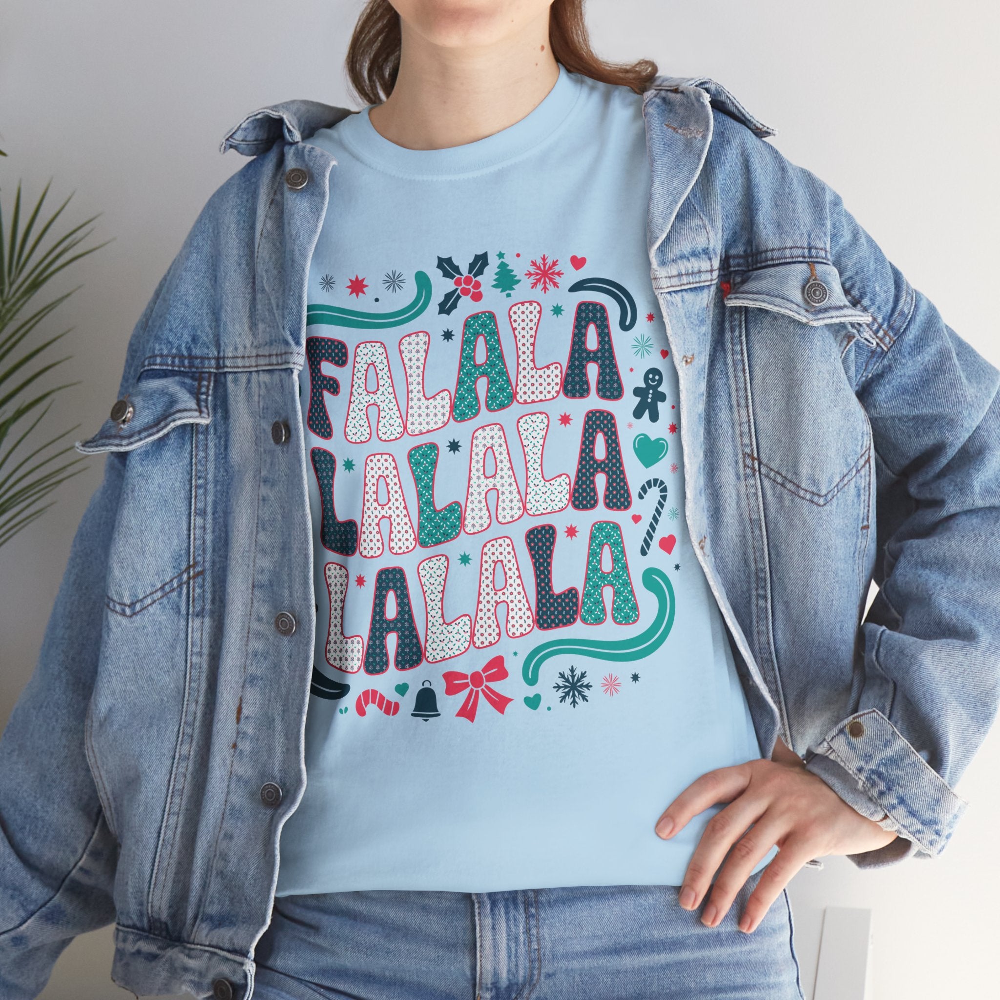 Fa La La La La Christmas T-Shirt — Festive Candy Cane & Gingerbread Holiday Unisex Cotton Tee
