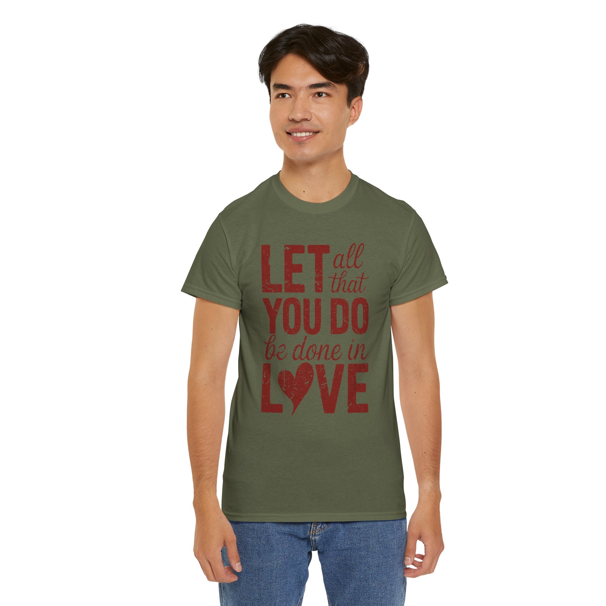 Let All That You Do Be Done In Love T-Shirt — Rustic Red Typography Unisex Cotton Tee