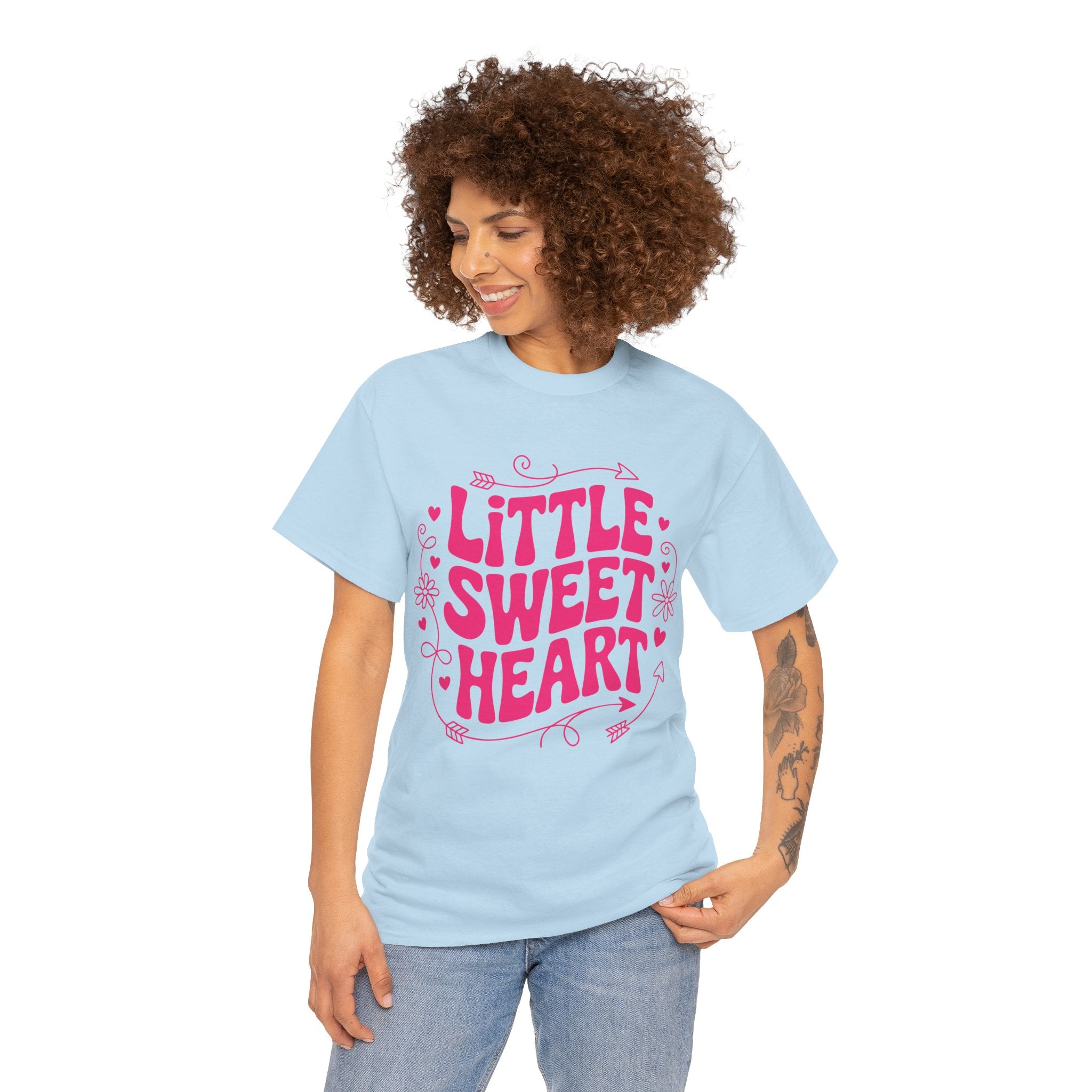 Little Sweetheart Retro Tee — Cute Red Hearts & Flowers Graphic Unisex Cotton Tee
