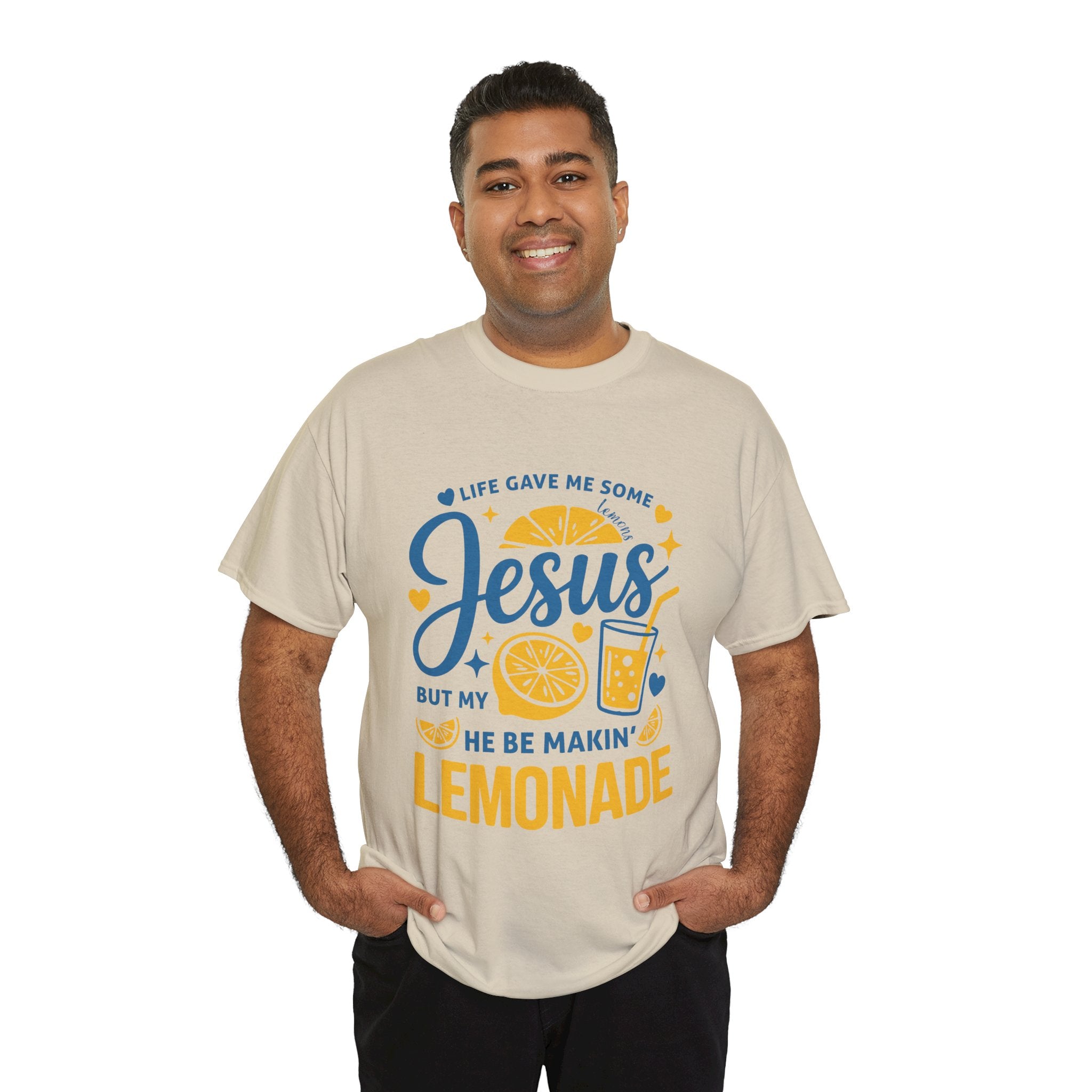 Christian Lemonade T-Shirt — “Life gave me some lemons but my Jesus He be makin’ lemonade”. Unisex Cotton Tee