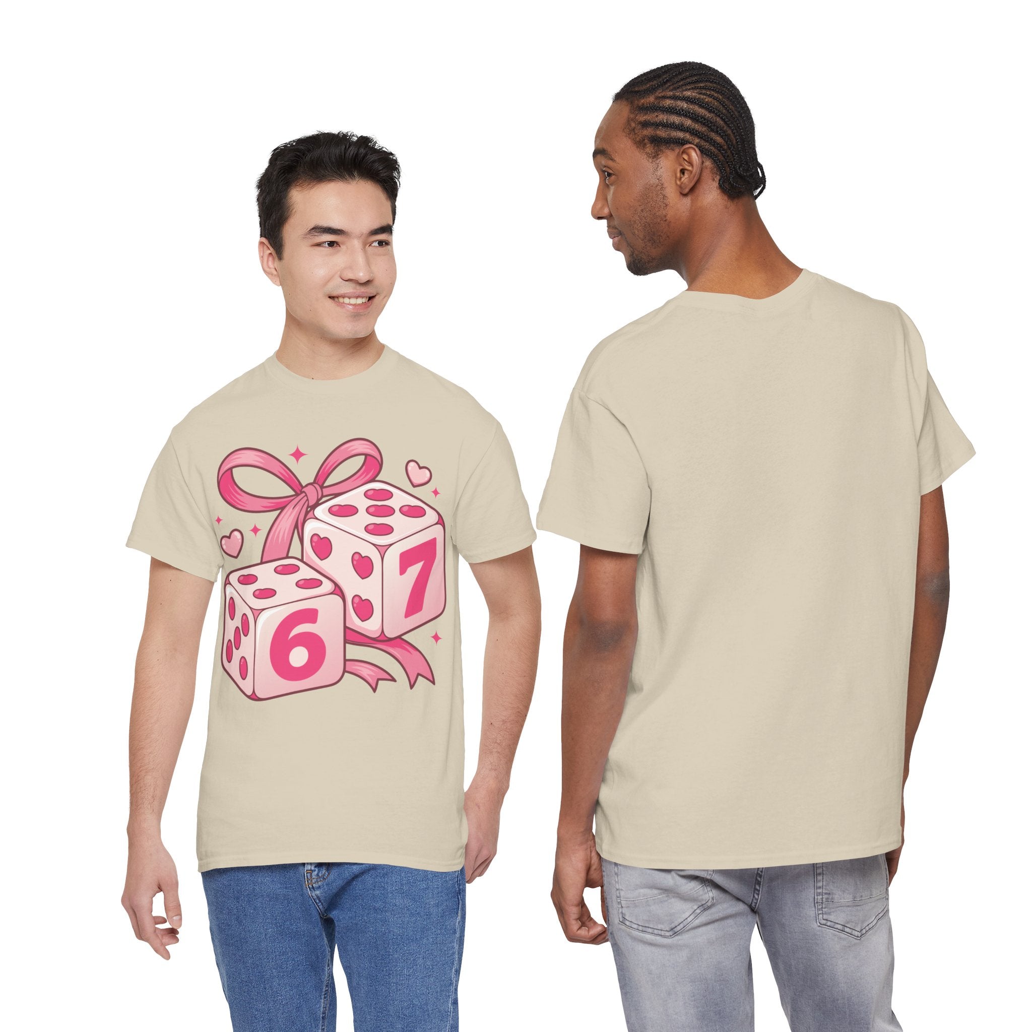 Lucky Love Dice T-Shirt — Pink Heart Dice with Bow..Unisex Cotton Tee