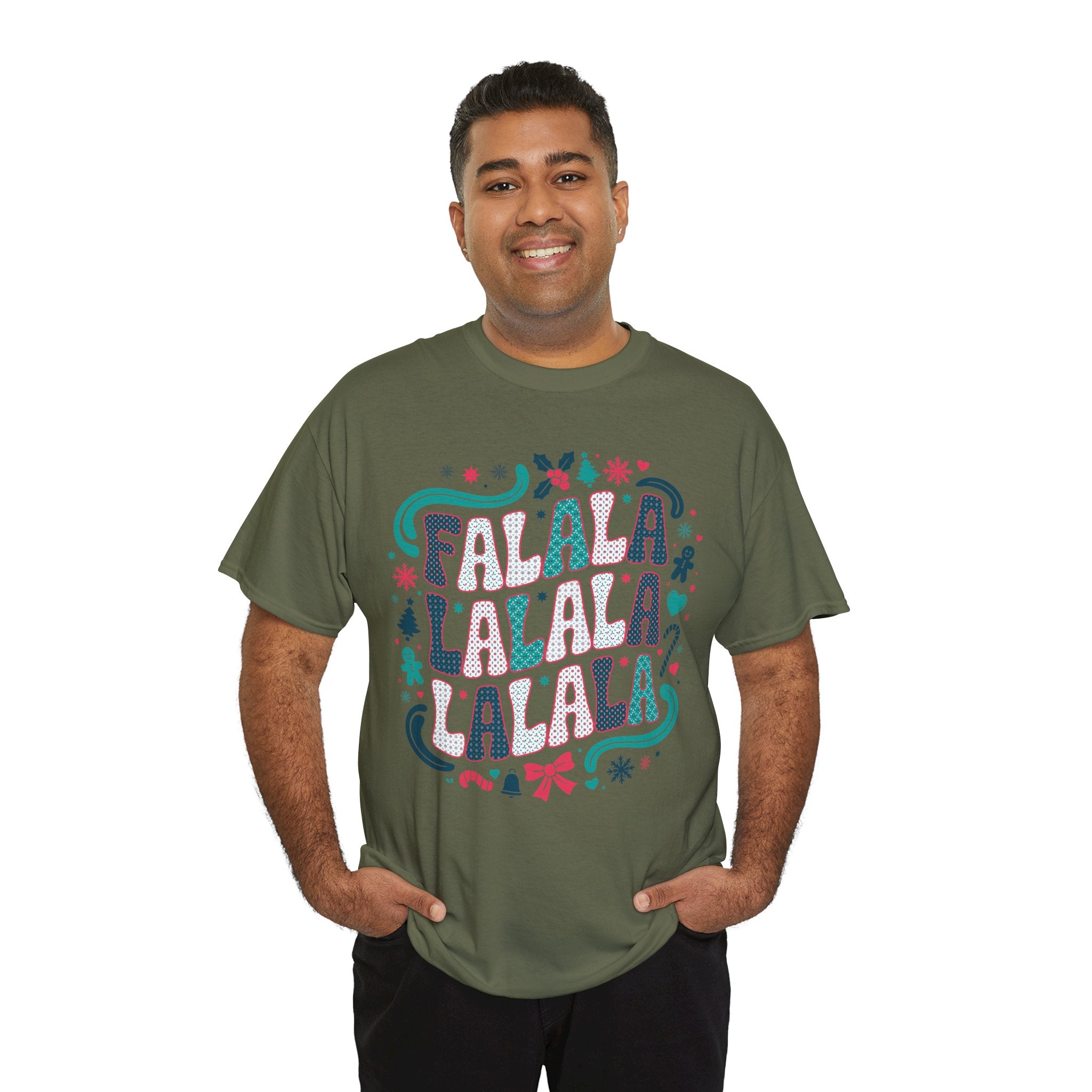 Fa La La La La Christmas T-Shirt — Festive Candy Cane & Gingerbread Holiday Unisex Cotton Tee