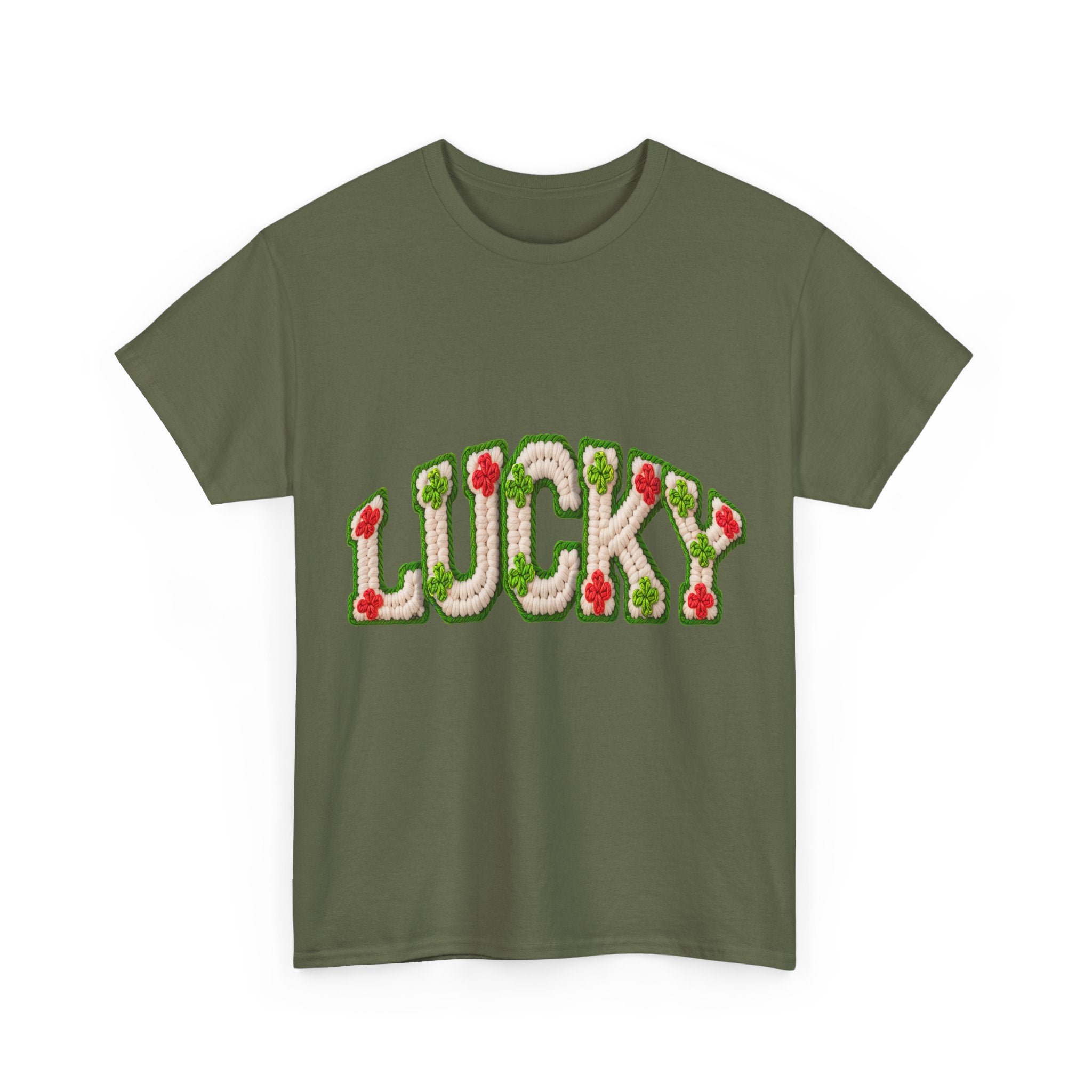 Lucky Crochet Clover T-Shirt — Faux-Yarn Embroidered St. Patrick’s Unisex Cotton Tee