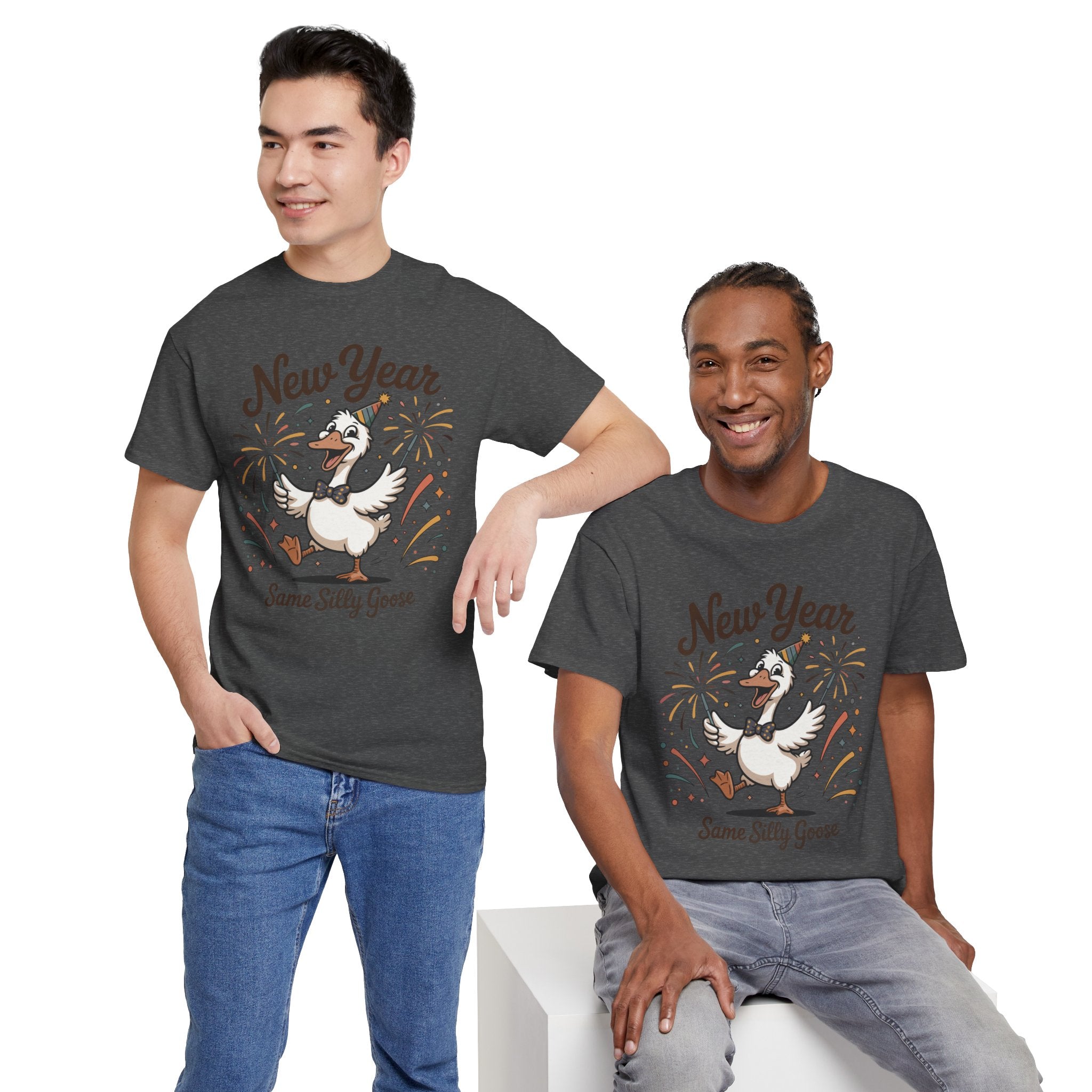 New Year Same Silly Goose T-Shirt — Party Goose Graphic Unisex Cotton Tee