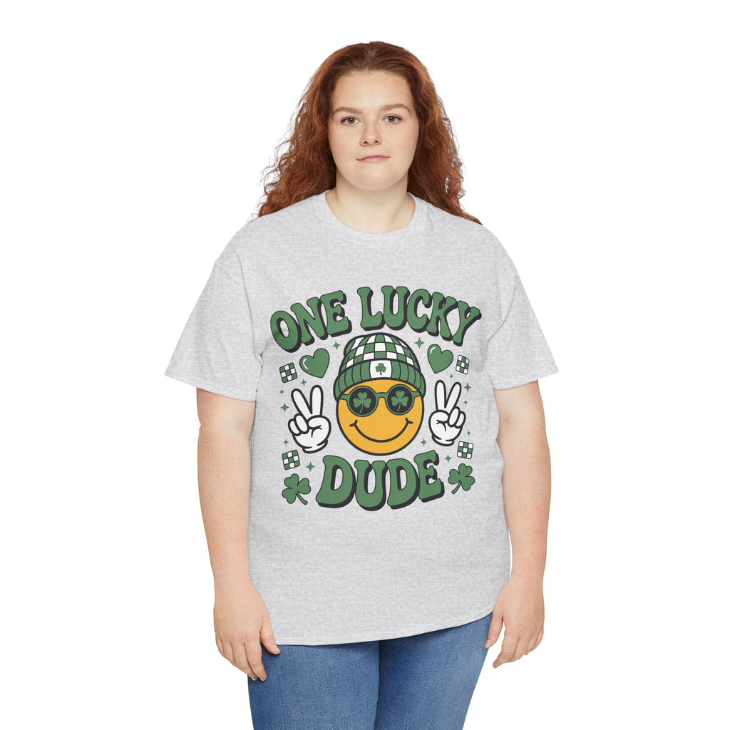 One Lucky Dude Shamrock Tee — St. Patrick's Day Smiley Unisex Cotton Tshirt