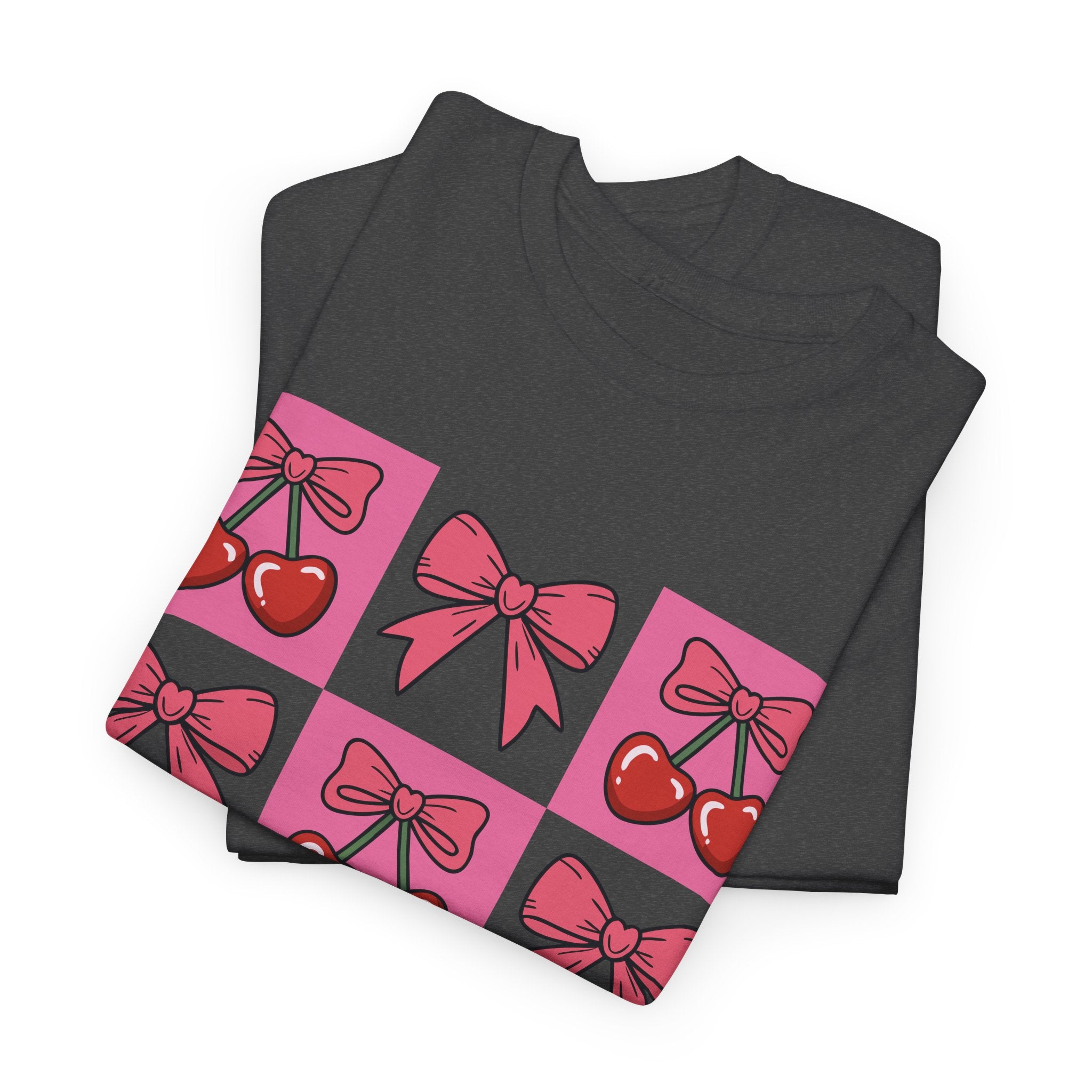 Cherry & Pink Bow Checkered Unisex Cotton Tee
