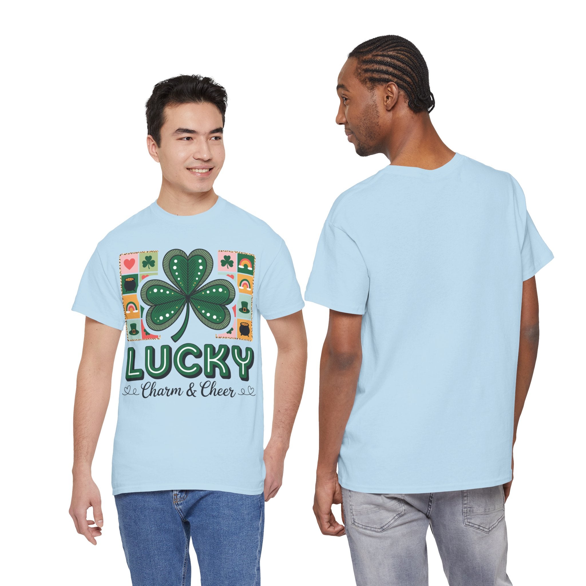Lucky Charm & Cheer Clover Tee — Patchwork St. Patrick’s Day Unisex Cotton T-Shirt