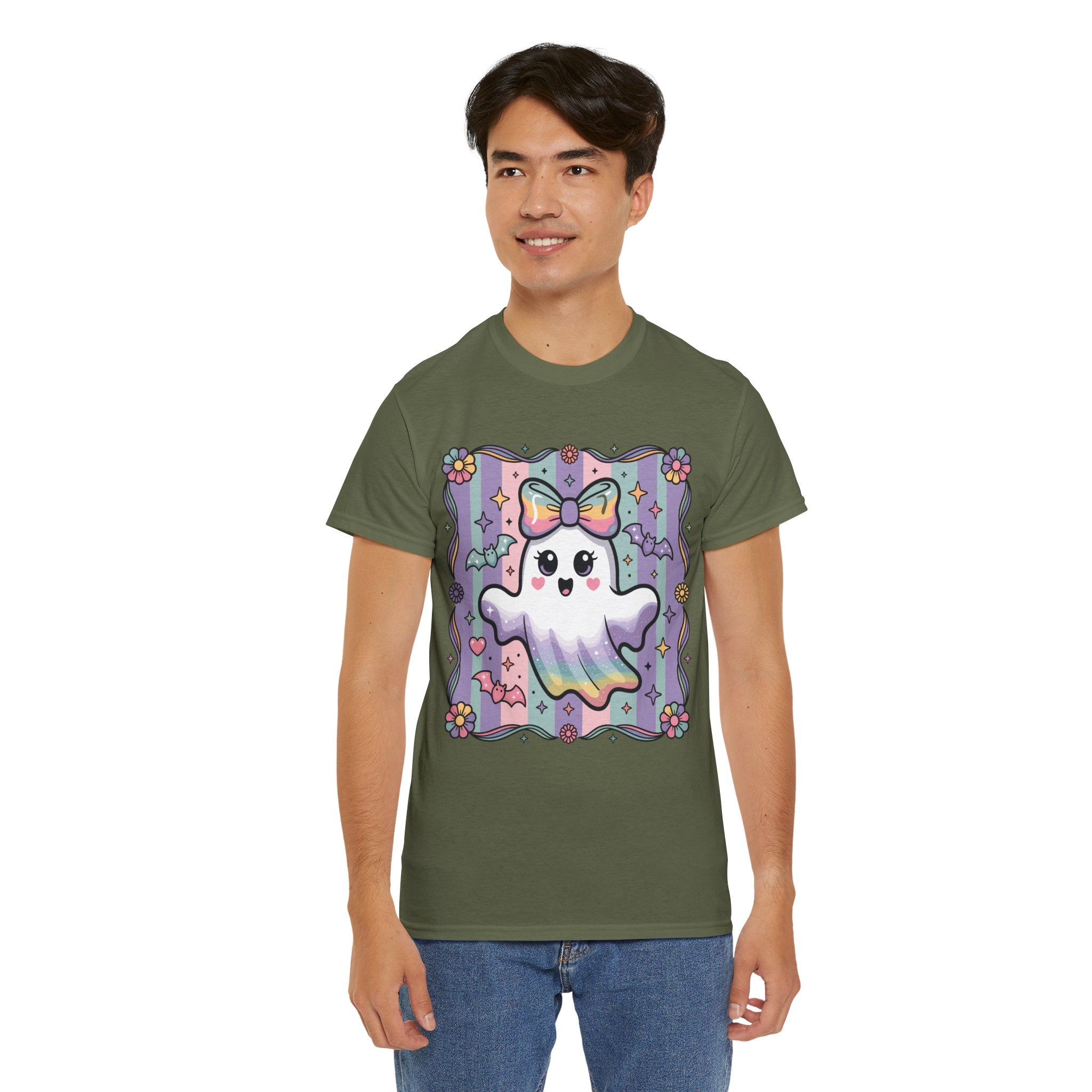 Pastel Ghost Rainbow Bow Unisex Cotton Tee