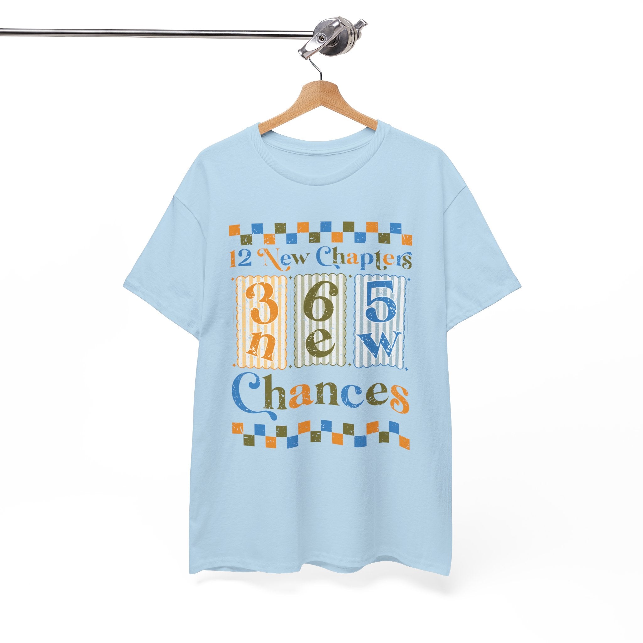 Retro '12 New Chapters, 365 New Chances' T-Shirt — Colorful Distressed Vintage Unisex Cotton Tee