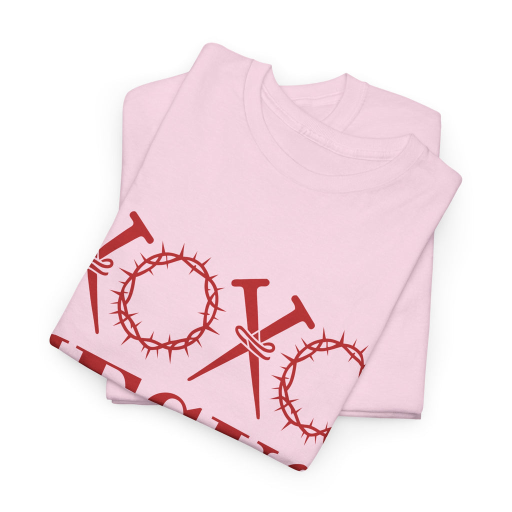 Christian Valentine T-Shirt — "XOXO Jesus Love Life" Nails & Thorn Crown Design Unisex Cotton Tee