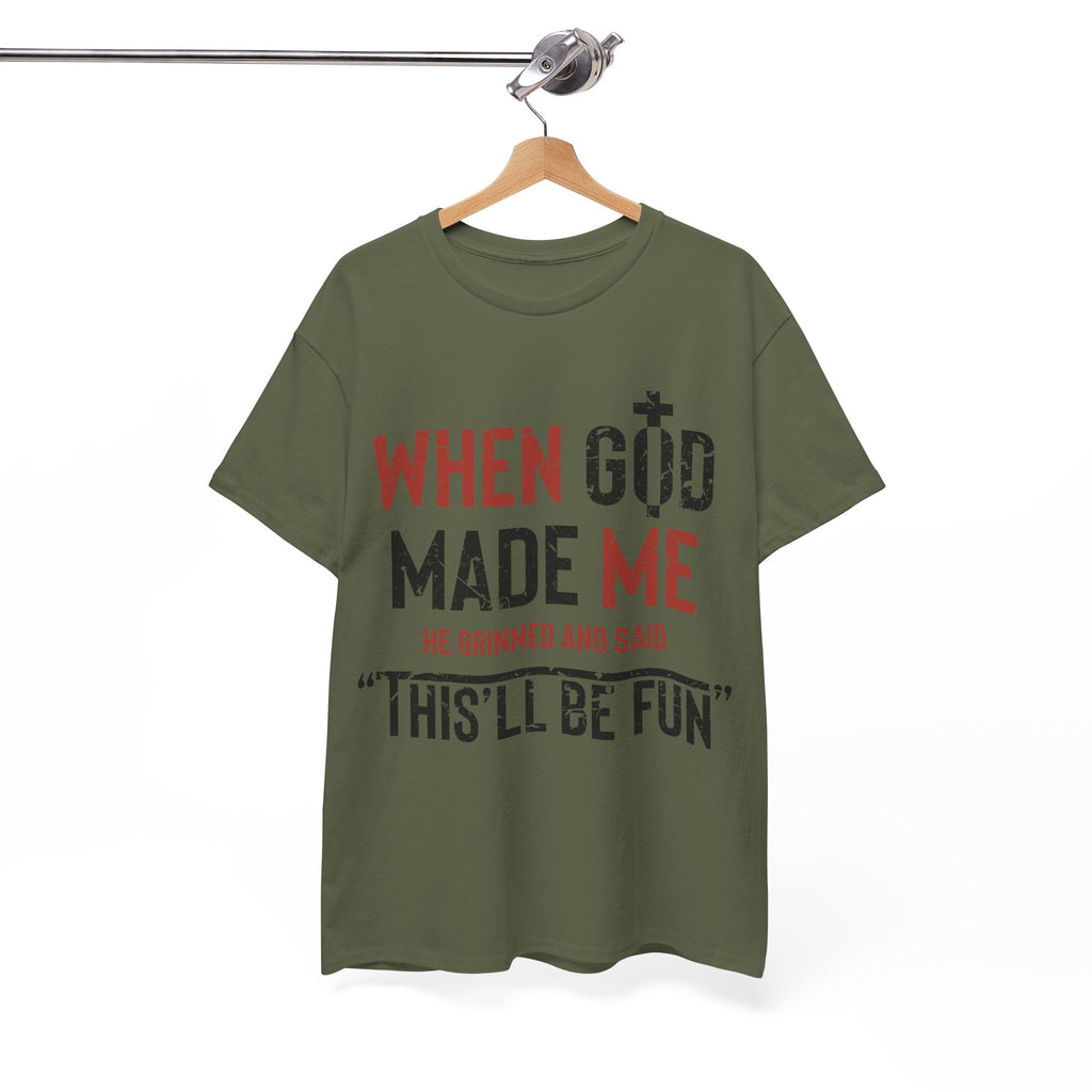 Humorous Grunge Quote Tee — "When He Saw Me, He Grinned and Said"Unisec Cotton Tee