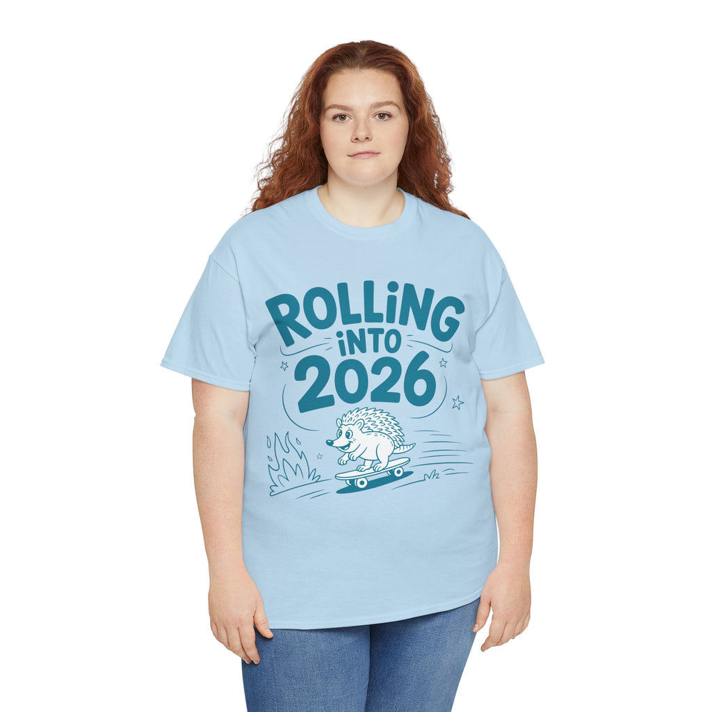 Rolling Into 2026 Hedgehog Skateboard Unisex Cotton Tee