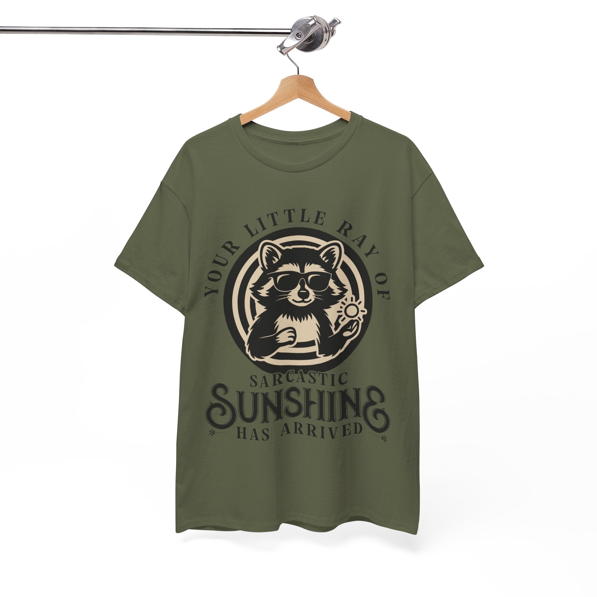 Cool Raccoon Sunglasses T-Shirt — Raccoon Holding Sun Graphic Unisex Cotton Tee