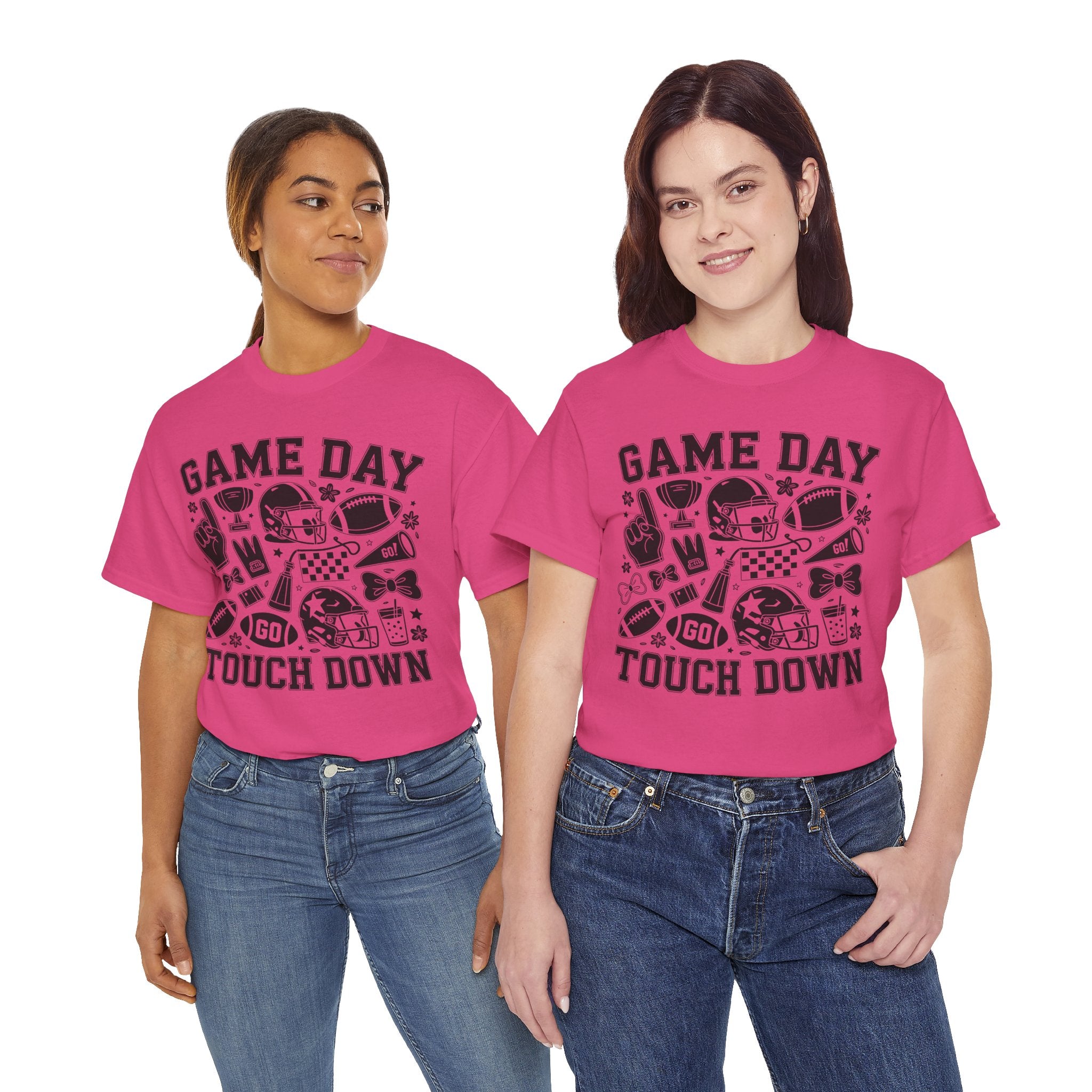 Game Day Touch Down Football T‑Shirt — Helmet & Cheer Monochrome Design Unisex Cotton Tee