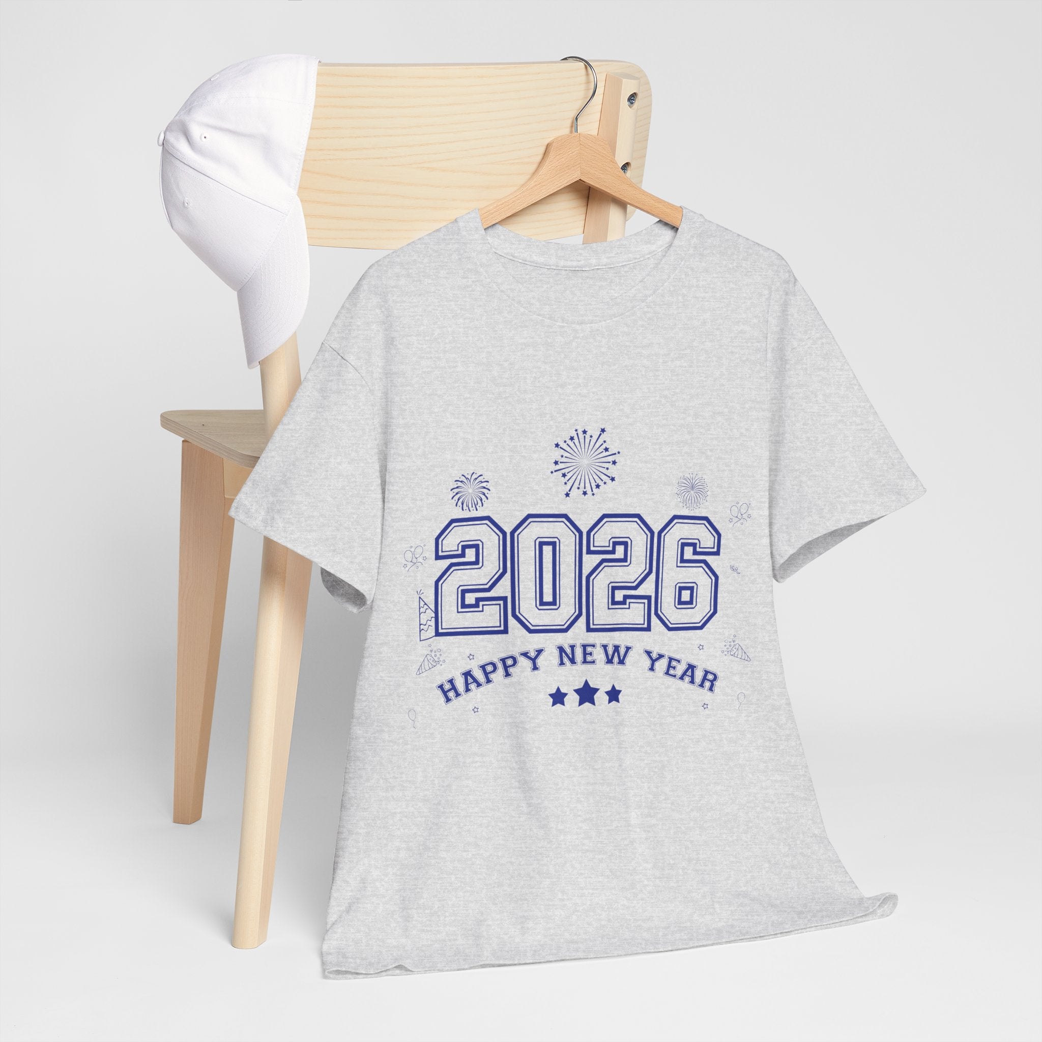 Happy New Year 2026 Varsity Tee — Fireworks & Confetti Celebration Unisex Cotton Tee