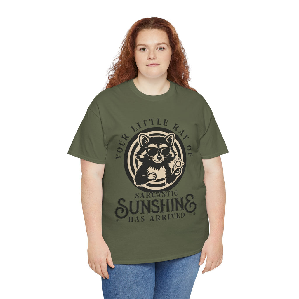 Cool Raccoon Sunglasses T-Shirt — Raccoon Holding Sun Graphic Unisex Cotton Tee