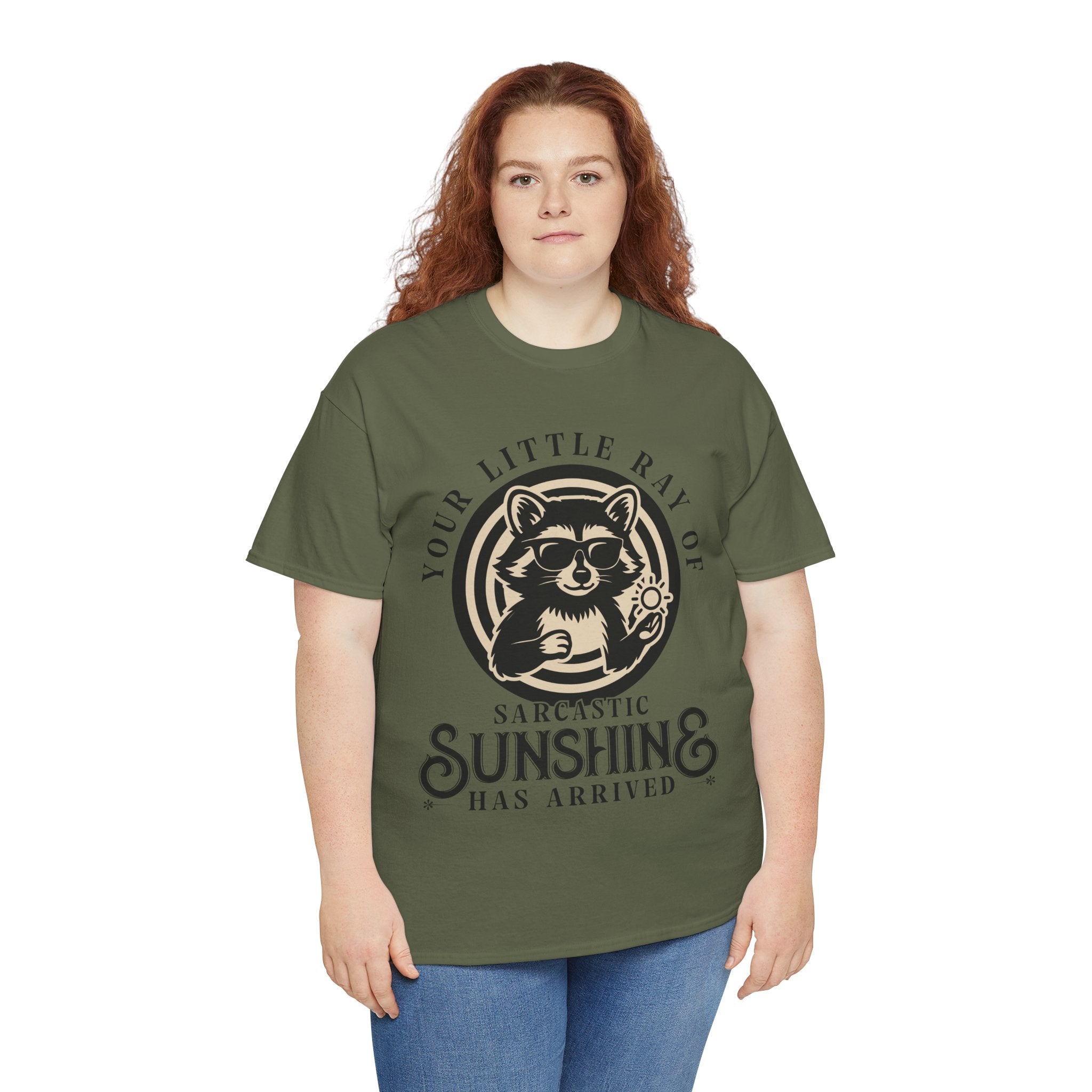 Cool Raccoon Sunglasses T-Shirt — Raccoon Holding Sun Graphic Unisex Cotton Tee