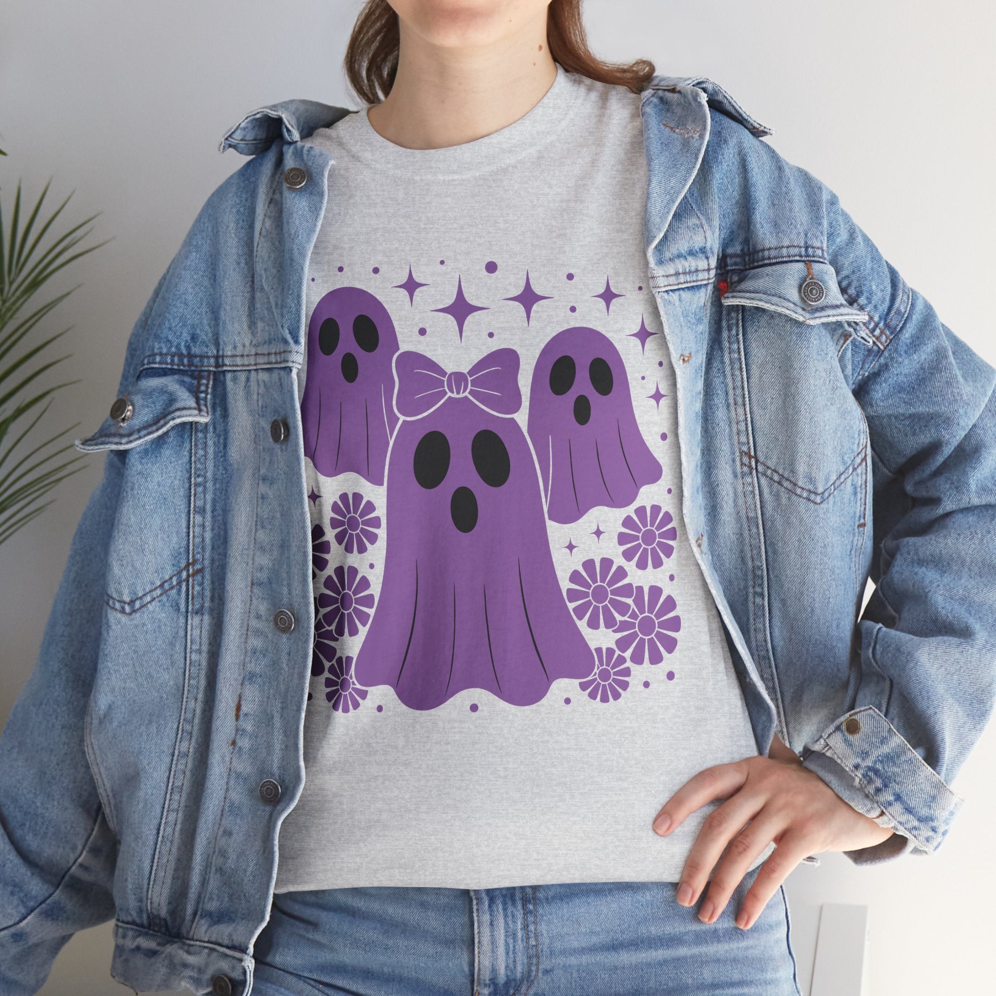 Purple Ghost Halloween Unisex Cotton Tee