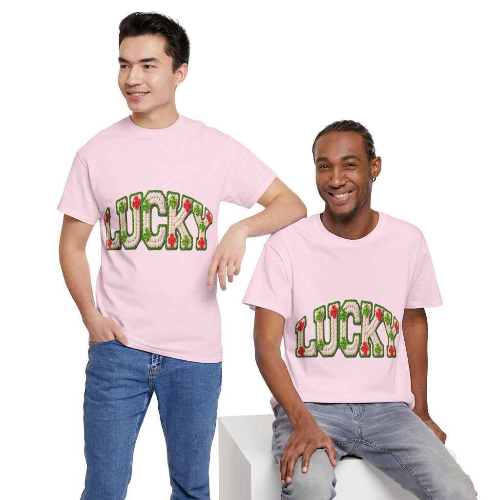 Lucky Crochet Clover T-Shirt — Faux-Yarn Embroidered St. Patrick’s Unisex Cotton Tee