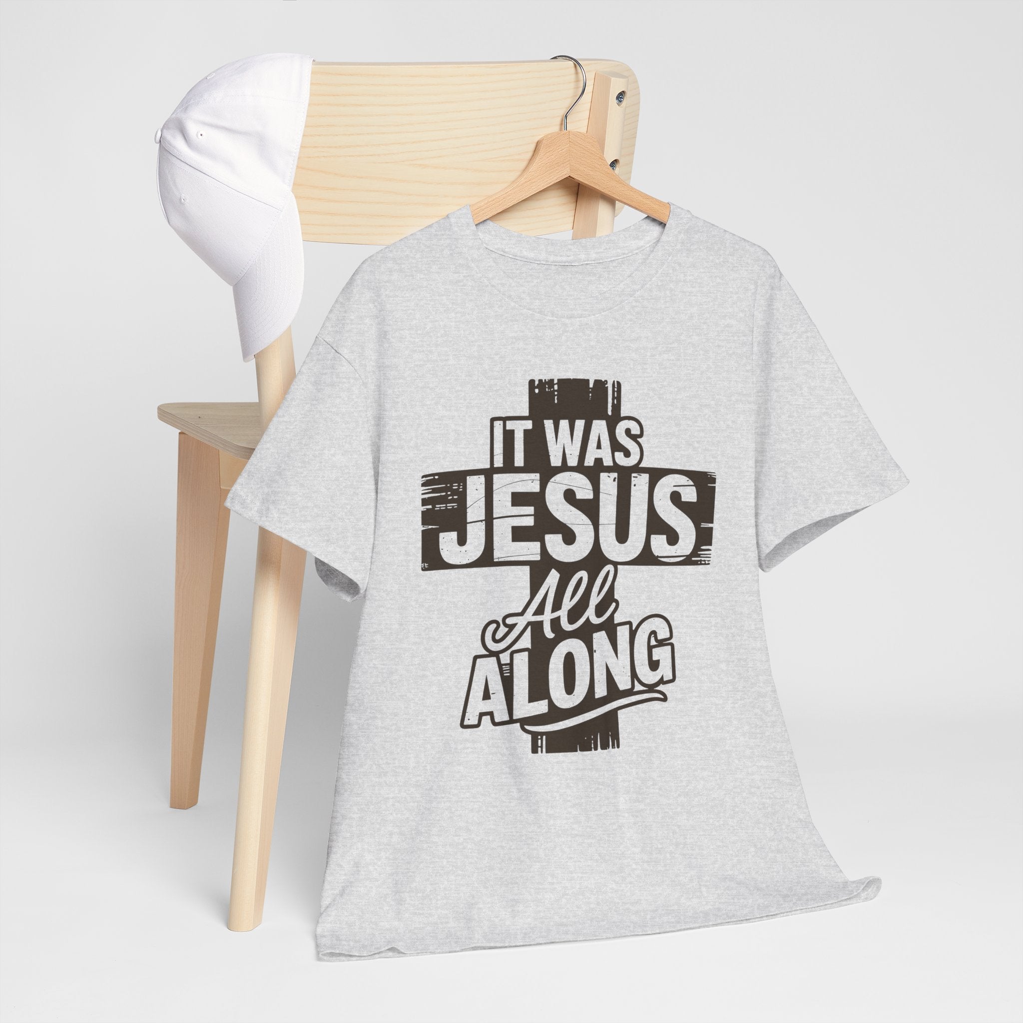 It Was Jesus All Along T-Shirt — Rustic Brown Cross Christian Unisex Cotton Tee