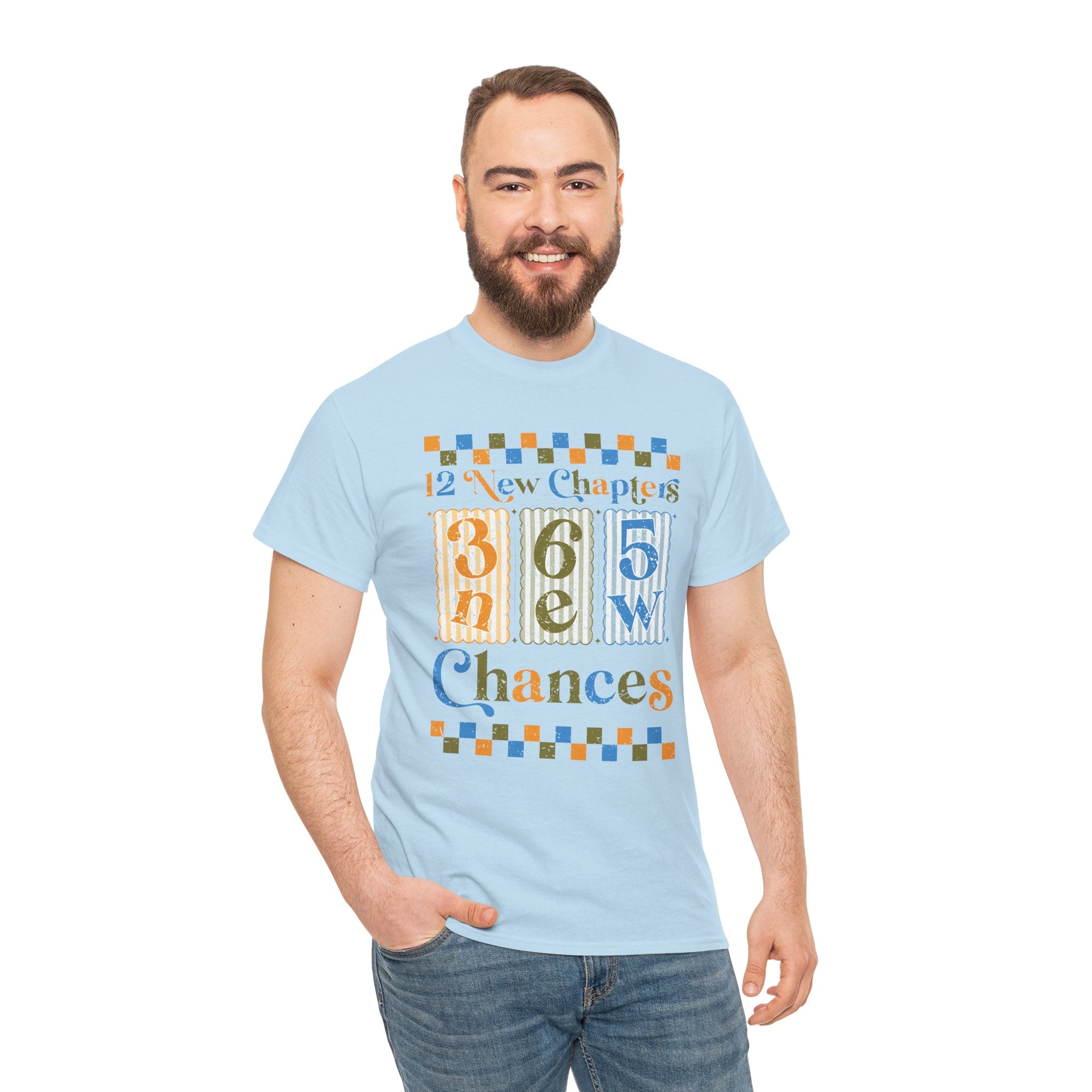 Retro '12 New Chapters, 365 New Chances' T-Shirt — Colorful Distressed Vintage Unisex Cotton Tee