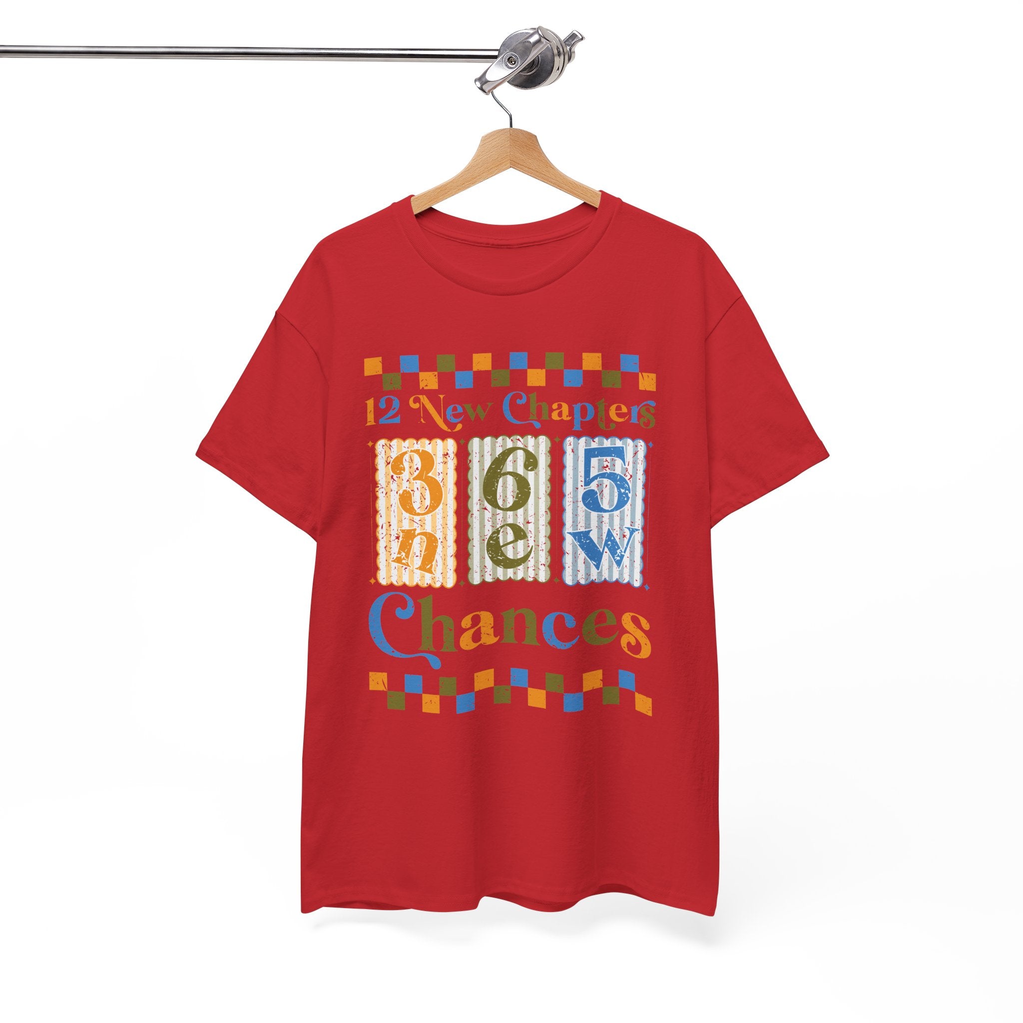 Retro '12 New Chapters, 365 New Chances' T-Shirt — Colorful Distressed Vintage Unisex Cotton Tee