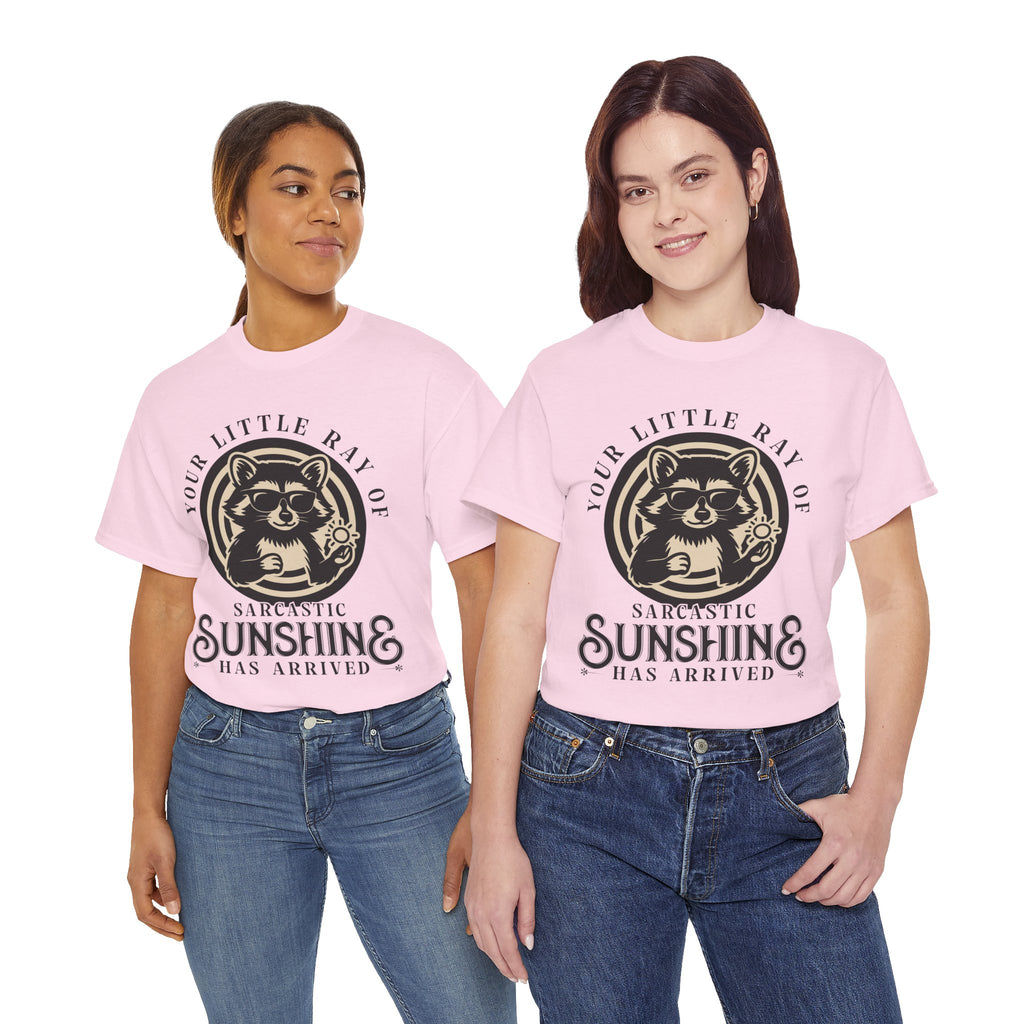 Cool Raccoon Sunglasses T-Shirt — Raccoon Holding Sun Graphic Unisex Cotton Tee