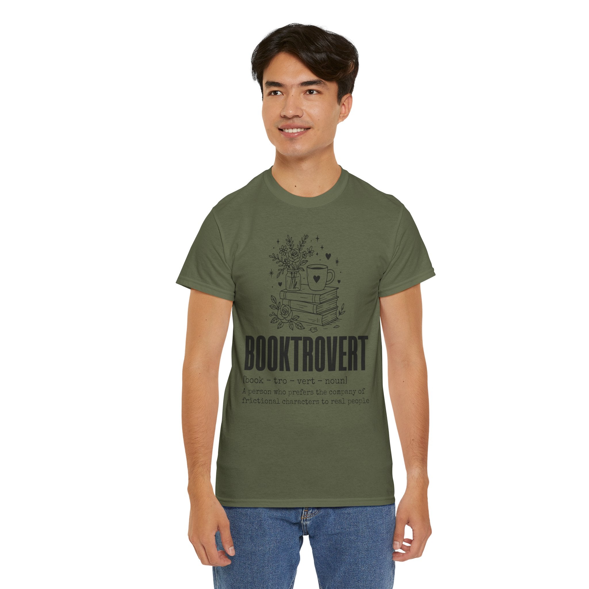 Booktrovert Graphic Tee — "Booktrovert" Definition, Books & Coffee Design Unisex Cotton Tee