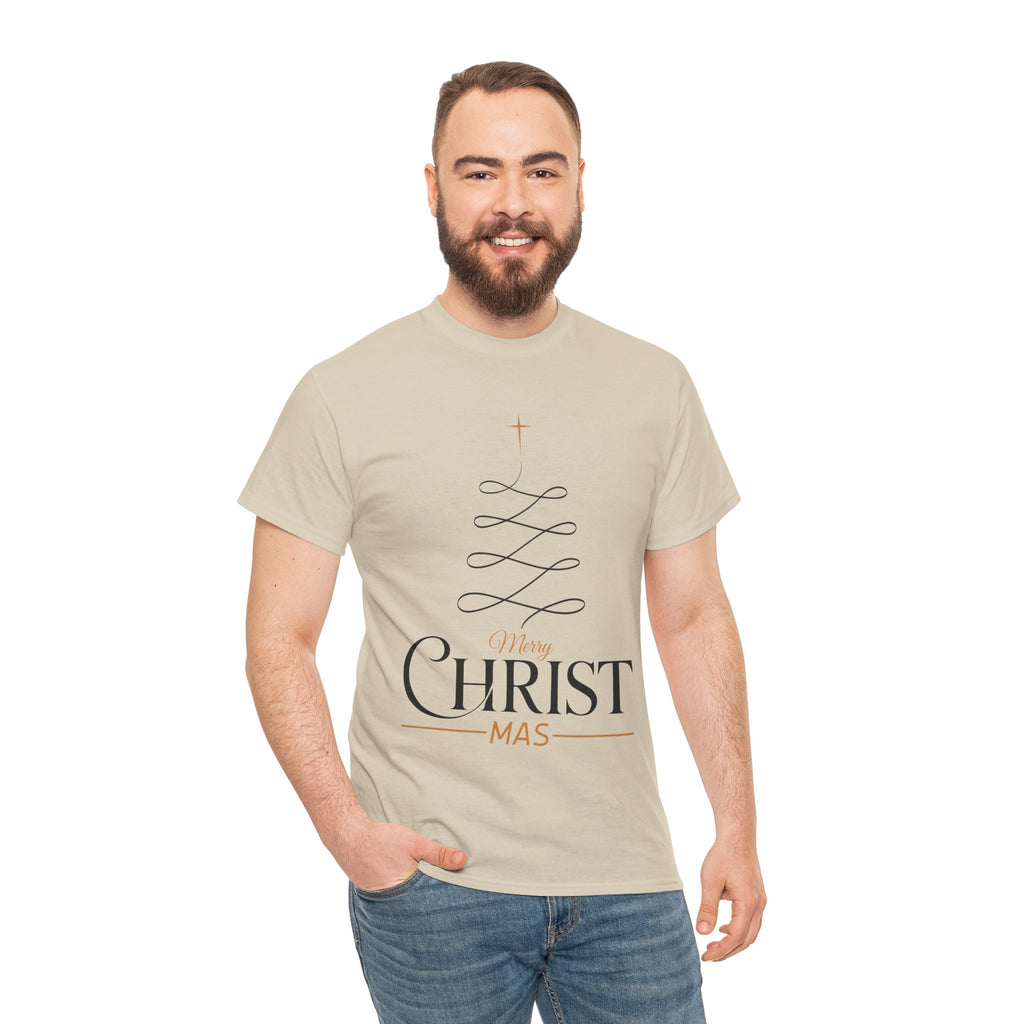 Merry Christmas Gold Cross Tree Unisex Cotton Tee