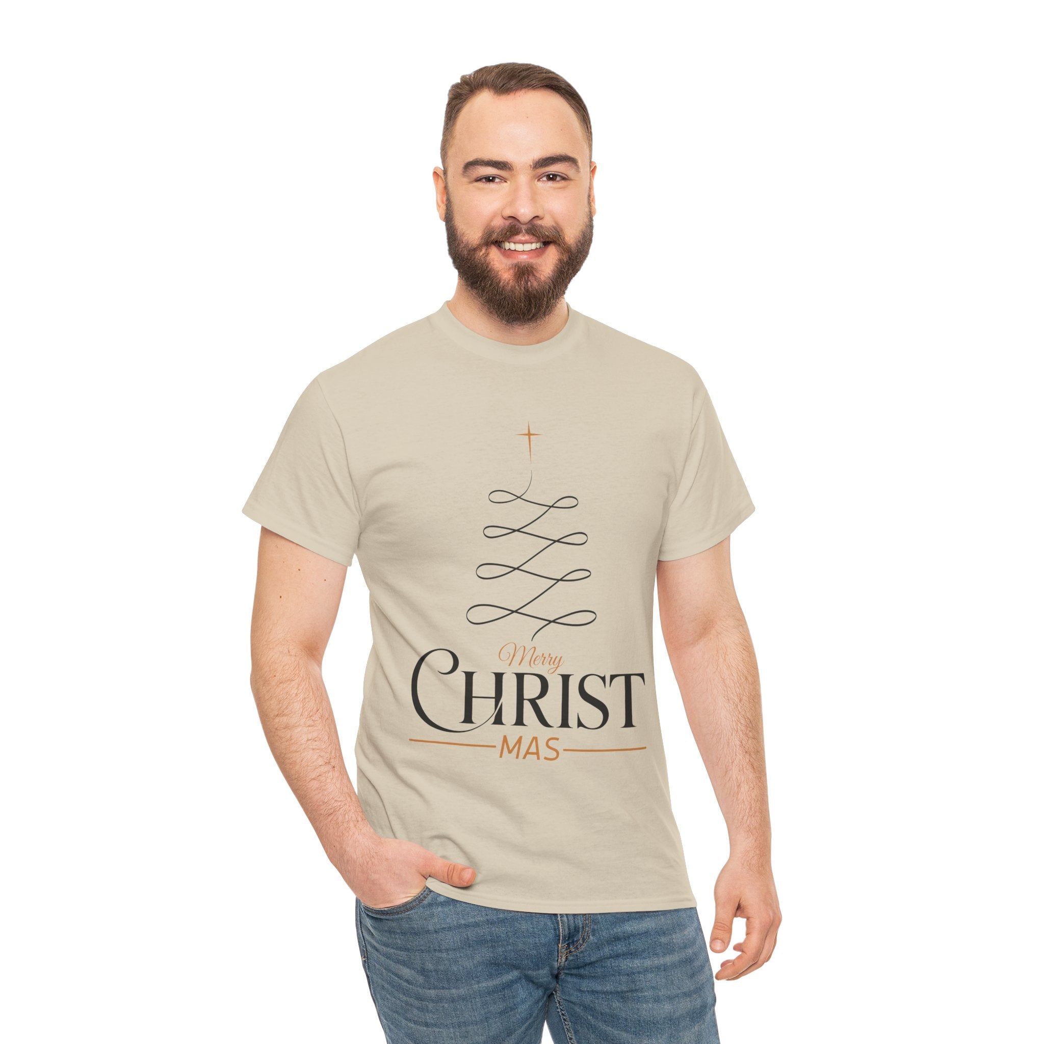 Merry Christmas Gold Cross Tree Unisex Cotton Tee