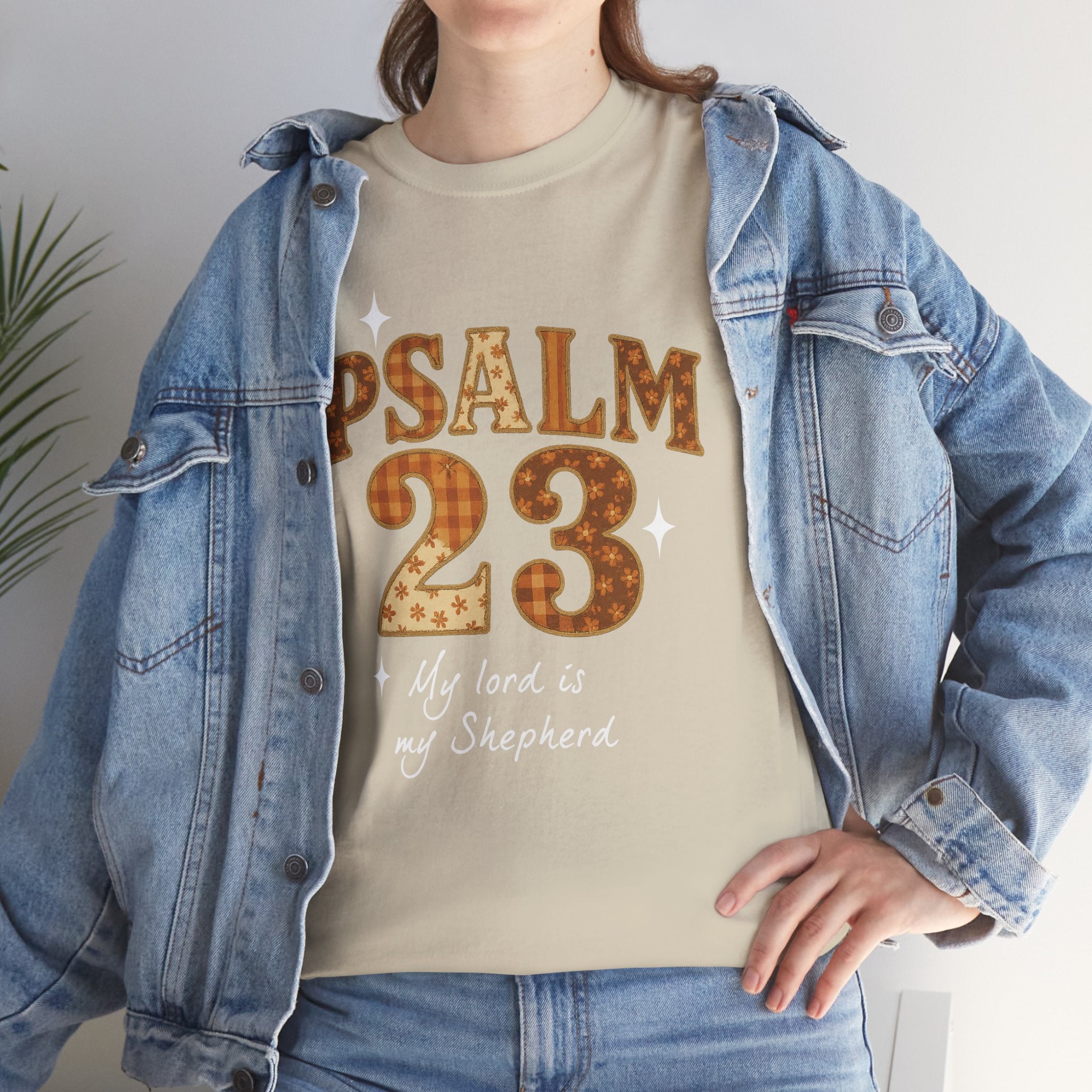 Psalm 23 Floral Tee — “My Lord Is My Shepherd” Stitched-Text Unisex Cotton Tee