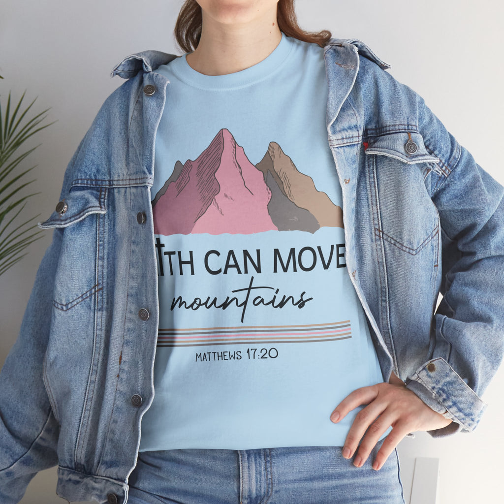 Faith Can Move Mountains Mountain Tee — Pastel Inspirational Christian Unisex Cotton T-Shirt