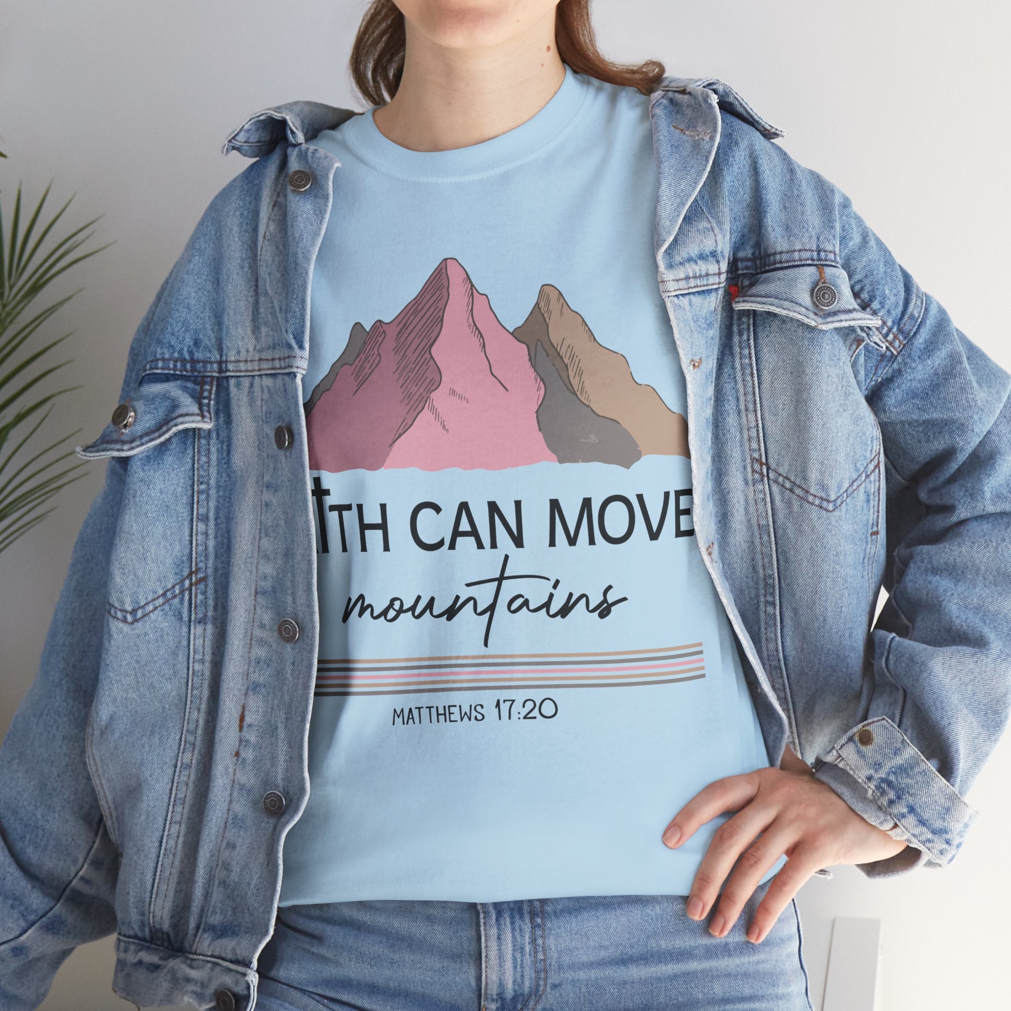 Faith Can Move Mountains Mountain Tee — Pastel Inspirational Christian Unisex Cotton T-Shirt