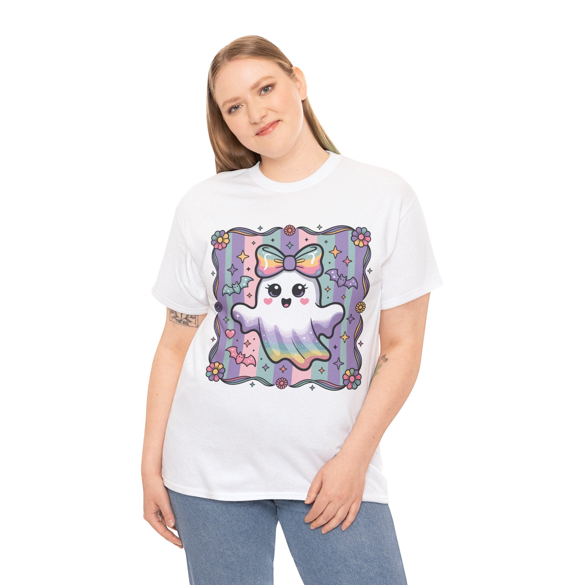 Pastel Ghost Rainbow Bow Unisex Cotton Tee